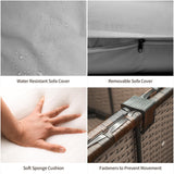 Aiho 7 Pieces Outdoor Sectional Sofa with Soft Cushions & Coffee Table, Pe Rattan Outdoor Patio Conversation Set, For Garden, Patio, Porch, Pool, Balcony, Backyard-Gray