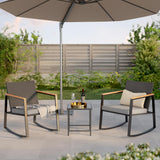 3 Pieces Patio Furniture Set, Aiho Wicker Patio Table and Chairs Set with Coffee Table for Outdoor Garden, Balcony, Poolside, Gray Cushion
