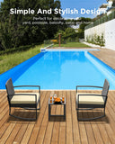 Aiho outdoor rocking chairs set of 3 with PE Wicker, All-Weather outdoor patio furniture set with a Tempered Glass Table and Soft cushions, For Outdoor Garden, Backyard, Poolside, Balcony, Patio and Porch-Beige