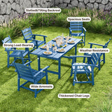 7-Piece HIPS Patio Furniture Set with Umbrella Hole, Outdoor Dining Set for 6, Patio Table and Chairs set for Patio, Lawn, Backyard, Garden, Poolside - Blue