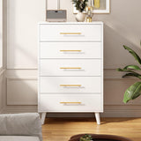 5 Drawer Dresser, Tall Chest of Drawers Nightstand Storage Tower Storage Wooden Dresser for Living Room, Bedroom, Hallway - White