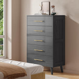 5 Drawer Dresser, Tall Chest of Drawers Nightstand Storage Tower Storage Wooden Dresser for Living Room, Bedroom, Hallway - Black
