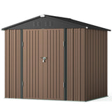 8' x 6' Metal Outdoor Storage Shed with Double Lockable Doors - Light Brown