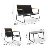 4-piece Rocking Patio Furniture Set, Patio Chairs Conversation Set with 1 Loveseat, 2 patio rocking chairs, 1 Tempered Glass Coffee Table for Lawn, Garden, Balcony, Poolside - Black
