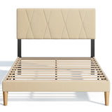 Full Bed Frame with Adjustable Velvet Headboard - Beige