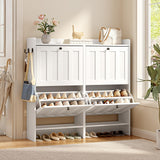 Aiho Shoe Storage Cabinet with 4 Flip Drawers, Narrow Shoe Cabinet with OPen Storage, Entryway Shoe Storage for Foyer, Hallway, Porch, Living Room, Balcony, Bedroom - White