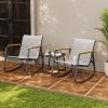 Aiho Outdoor Rocking Chairs Set of 3 with Breathable Textilene, Outdoor Patio Furniture Set with Tempered Glass Table, For Patio, Outdoor Garden, Lawns, Balcony, Backyard, Porch and Poolside-Gray