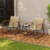 Aiho Outdoor Rocking Chairs Set of 3 with Breathable Textilene, Outdoor Patio Furniture Set with Tempered Glass Table, For Patio, Outdoor Garden, Lawns, Balcony, Backyard, Porch and Poolside-Brown