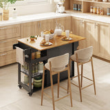 Aiho  41.7" W kitchen island with storage with  Solid Wood Adjustable Shelf, rolling kitchen island with Spice Rack, Towel Rack and Removable Tray, For Kitchen, Coffee Bars, Dining Room, Living Room - Black