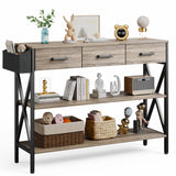 47" Console Table with 3 Drawers and 3 Tier Storage Shelves - Gray