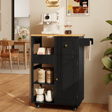 23.6" W Aiho Rolling Kitchen Island on Wheels with Spice Rack, Removeable Tray, Drawers, Island Table for Kitchen with Adjustable Shelves, For Kichen, Dining Room, Coffee Bar, Black