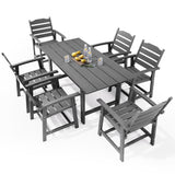 7-Piece HIPS Patio Furniture Set with Umbrella Hole, Outdoor Dining Set for 6, Patio Table and Chairs set for Patio, Lawn, Backyard, Garden, Poolside - Grey
