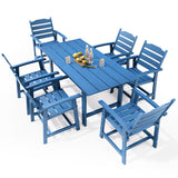 7-Piece HIPS Patio Furniture Set with Umbrella Hole, Outdoor Dining Set for 6, Patio Table and Chairs set for Patio, Lawn, Backyard, Garden, Poolside - Blue