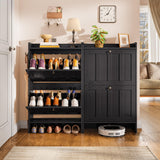 Aiho Shoe Storage Cabinet with 2 Flip Drawers, Narrow Shoe Cabinet with OPen Storage, Entryway Shoe Storage for Foyer, Hallway, Porch, Living Room, Balcony, Bedroom - Black