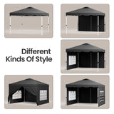 Aiho Easy up Canopy 10x10 with Removable Sidewalls, All-Weather Portable Popup Shade Canopy with 3 Adjustable Height, For Garden, Backyard, Beach, Camping and Party-Black