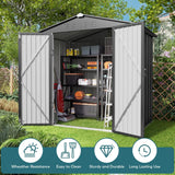 6' x 4' Metal Outdoor Storage Shed with Double Lockable Doors - Gray