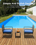 Aiho outdoor rocking chairs set of 3 with PE Wicker, All-Weather outdoor patio furniture set with a Tempered Glass Table and Soft cushions, For Outdoor Garden, Backyard, Poolside, Balcony, Patio and Porch-Blue