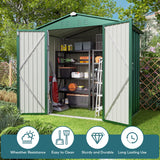 6' x 4' Metal Outdoor Storage Shed with Double Lockable Doors - Green