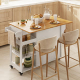 Aiho  41.7" W kitchen island with storage with  Solid Wood Adjustable Shelf, rolling kitchen island with Spice Rack, Towel Rack and Removable Tray, For Kitchen, Coffee Bars, Dining Room, Living Room - White