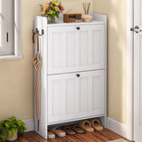 Aiho Shoe Storage Cabinet with 2 Flip Drawers, Narrow Shoe Cabinet with OPen Storage, Entryway Shoe Storage for Foyer, Hallway, Porch, Living Room, Balcony, Bedroom - White