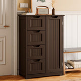 Aiho Wooden Kitchen Pantry Cabinet, 31.5"L Kitchen Storage Cabinets with 4 Drawers, 1 Door and Adjustable Shelves, For Kicchen, Dining Room, Livingroom, Bathroom-Dark Brown