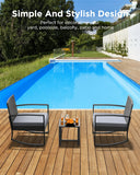 3-Piece Outdoor Rocking Chairs Set with Glass Coffee Table, Aiho Outdoor Patio Furniture Set with Soft Cushion for Garden, Backyard, Poolside, Balcony-Gray