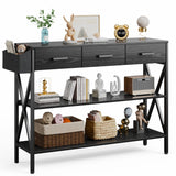 47" Console Table with 3 Drawers and 3 Tier Storage Shelves - Black