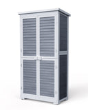 Outdoor Storage Cabinet with 3 Shelves, with Double Lockable Door, Waterproof Roof, Outside Vertical Tall Tool Shed for Yard Patio Lawn Deck - Gray