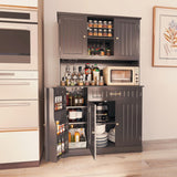 Kitchen Pantry Storage Cabinet with Doors & Shelves, Modern Buffet Cabinet with Microwave Stand, Tall Hutch Cabinet for Kitchen, Dining Room - Dark Brown