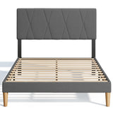 Full Bed Frame with Adjustable Velvet Headboard - Dark Gray