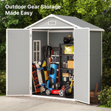 Aiho 6 X 4.4 Ft Outdoor Storage Shed, All Weather Resin Shed with Lockable Doors and Heavy Duty Floors, Perfect for Backyard, Garden, Gray