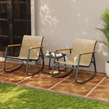3 Piece Outdoor Rocking Bistro Set with Anti-Slip Strips, All-Weather Textilene Patio Set with Table for Lawn, Garden, Balcony, Poolside - Brown