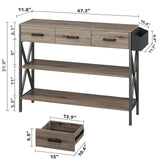 Asofer 47" Console Table With 3 Drawers And Storage Shelves, Sofa Entryway Table For Living Room