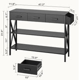 Asofer 47" Console Table With 3 Drawers And Storage Shelves, Sofa Entryway Table For Living Room