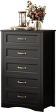 Asofer 5-Drawer Dresser, Modern Black Chest with Metal Handles for Bedroom & Living Room Storage