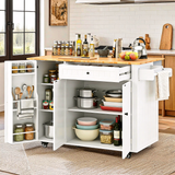 Kitchen Island with Storage, Lofka 41.7” Kitchen Island Cart with Drop Leaf | Interal Storage Rack | a Drawer | Spicy Rack and Towe, White