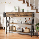 39" Console Table with 2 Drawers and 3 Tier Storage Shelves - Rustic Brown