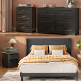 Bedroom Set - Includes Lift Up Storage Full Size Bed Frame (Dark Gray), Nightstands with Charging Station, 4-Drawer Dresser & Double Wide 6-Drawer Dresser - Modern Storage Solution for Stylish Home