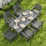 Lofka 7-Piece Outdoor Patio Dining Set with Umbrella Hole–Weather-Resistant Polywood Table & 6 Ergonomic Chairs, Ideal for Garden, Balcony & Backyard, Gray
