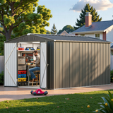 8x12 FT Outdoor Storage Shed, Lofka Waterproof Galvanized Steel Garden Shed with Lockable Doors - Dark Gray