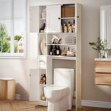 Over The Toilet Storage Cabinet, Lofka 70.9''Bathroom Cabinet with Toilet Paper Holder Stand& Doors, White