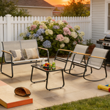 Lofka 4-Piece Outdoor Patio Furniture Set, Rocking Chairs & Loveseat Conversation Set with Tempered Glass Coffee Table, All Weather Textilene for Patio Porch, Gray