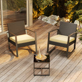 Patio Furniture Set, 3 Pieces Outdoor Porch Furniture Set with Rocking Chairs and Glass Table for Balcony & Garden, Beige Cushion