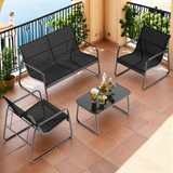 Lofka 4-Piece Patio Furniture Set with Tempered Glass Coffee Table, Rust-Resistant 330LBs Capacity Easy Assembly, Black Metal Seating for Backyard Poolside Porch