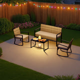 Patio Furniture Set for 4 with Outdoor Rocking Chairs,Rattan Loveseat,Glass Bistro Coffee Table,Removable Cushion for Backyard,Light Gray