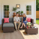 Jolifa 5 Piece Outdoor Patio Furniture Set, Wicker Sectional Sofa with Glass Table & Cushions, All-Weather Conversation Set for Patio, Backyard, Balcony, Gray