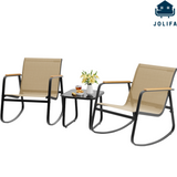 Outdoor Rocking Chair Set with Side Table - 3 Pieces Patio Furniture Sets for Deck, Porch, Garden,Beige