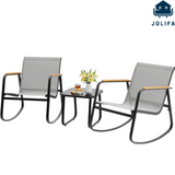 Outdoor Rocking Chair Set with Side Table - 3 Pieces Patio Furniture Sets for Deck, Porch, Garden,Gray