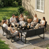 LOFKA 8-Piece Outdoor Patio Furniture Set, Wicker Rocking Chairs with Glass Table,Gray