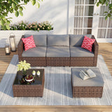 Lofka 5-Piece Outdoor Patio Furniture Set, Wicker Conversation Set with Coffee Table & Removable Cushions, Weather Resistant for Yard Poolside, Black